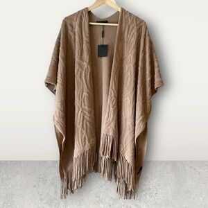 Francesca’s Brown Knit Fringe open front cardigan duster shawl